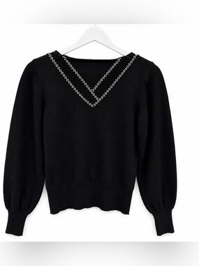 RARE Vintage Neiman Marcus Women’s Black Merino Wool Rhinestone Sweater L